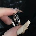 Adjustable silver ring featuring irregular lava texture and a modern industrial design - Adjustable Open / Silver Irregular Lava Texture Style (JZ1858)