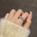 Anello aperto unico con pietra occhio di gatto e argento per un elegante stile donna - Stile Pipistrello Occhio di Gatto Blu (JZ1912) / Misura Aperta Regolabile