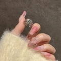 Anello aperto in argento a forma di stella con gemma quadrata scura e zirconi - Regolabile
