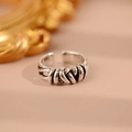 Vintage S925 sterling silver braided twist open ring with adjustable band design - Adjustable Open / Vintage Silver (JZ0017)