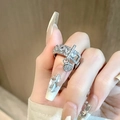 Anello regolabile di lusso con fiocco e zirconi in design a fibbia per cintura - Aperto Regolabile / Stile Fibbia della Cintura con Ciondolo Rotondo(JZ2711)