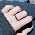 Minimalist black textured open ring for couples with irregular wave pattern design - Adjustable Open / Black Irregular Mountain Style (JZ3206)