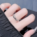 Irregular wavy textured silver ring with micro-pave zircons for men and women - Adjustable Open / Silver Wave Rhinestone Style (JZ3205)