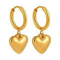 Boucles d'oreilles cœur en acier inoxydable doré avec une finition miroir brillante - Or