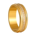 Bague en acier inoxydable plaqué or 18 carats avec sertissage complet de diamants - Style Or / US 6