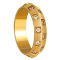 Bague classique en acier titane doré avec damier et double rangée de zircons brillants - US 6 / Or