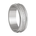 Bague en acier inoxydable poli avec oxydes de zirconium sertis rail à 45 degrés - Couleur Acier / US 6