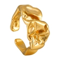 Verstellbarer goldener Ring mit Lava-Textur und unregelmäßigem Titanstahl-Design - Einstellbar Offen / Gold