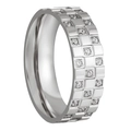 Bague large en acier inoxydable à carreaux avec cristaux incrustés et fini argenté - US 6 / Couleur Acier