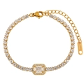 Gold plated tennis bracelet with square focal stone and shiny zircon crystals for women - Gold Style (SL0152)