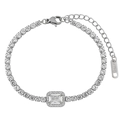 Silver-toned square tennis bracelet with 18KGF tag and cubic zirconia stones - Silver Style (SL0152)