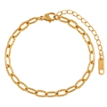 Bracelet chaîne à maillons texturés en acier inoxydable plaqué or 18 carats - Style Maillon Oval Martelé (SL0026) / 16+5cm / Or