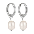 Créoles torsadées en argent avec perles d'eau douce blanches de style élégant et minimaliste - Style Lisse Argent