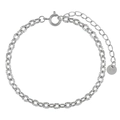Bracelet à maillons en acier inoxydable argenté avec anneaux facettés et poinçon K18 - Style Maillon Oval Relief (SL0103) / 16+5cm / Acier