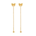 Elegant gold bow threader earrings with long tassel chains and metallic spheres - Bowknot Style / Gold