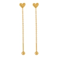 Minimalist gold heart tassel earrings featuring a textured heart and long chain drop - Gold Hammered Heart Style (EX0046) / Gold