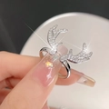 Eleganter verstellbarer Hirschgeweih-Ring in Silber-Optik mit Zirkonia-Pavé-Besatz - Zirkonia Geweih Stil (JZ3842)