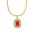 18K gold plated twist chain necklace featuring a rectangular red zircon heart pendant - Rectangle Style (LL0120)-Gold Red Stone