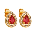 Boucles d'oreilles vintage dorées 18K avec rubis rouge et halo de zircons - Style Goutte d'Eau Rouge (ED0332)