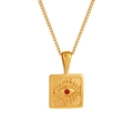 Collier en acier inoxydable plaqué or 18K avec pendentif œil maléfique carré et gemme rouge - Couleur Or Pierre Verte