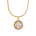 18K gold plated titanium necklace with halo design cubic zirconia pendant - Round Style (LL0115)-Gold White Stone