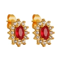 Boucles d'oreilles vintage plaquées or 18 carats avec rubis et zircons blancs - Style Tournesol Rouge (ED0333)