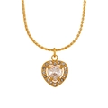 18K gold-plated heart pendant necklace featuring central heart-cut zircon and pavé halo - Heart Style (LL0116)-Gold White Stone