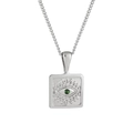 Collier argenté avec pendentif carré œil protecteur et pierre précieuse verte - Couleur Acier Pierre Verte