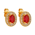Boucles d'oreilles halo en or 18 carats avec rubis rouge et bordure de zircons - Style Ovale Rouge (ED0334)