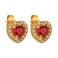 Boucles d'oreilles vintage en acier doré 18K avec rubis en forme de cœur et diamants - Style Cœur Rouge (ED0335)