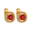 Vintage 18K gold plated stainless steel stud earrings with red ruby and white zircon - Square Red Style (ED0336)