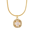 18K gold plated titanium necklace with square zircon heart pendant and rope chain - Square Style (LL0119)-Gold White Stone