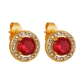 Vintage 18K gold-plated stainless steel stud earrings with red ruby and zircon halo - Round Red Style (ED0337)