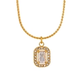 Elegant 18K gold plated rope chain necklace with rectangular zircon stone pendant - Rectangle Style (LL0120)-Gold White Stone