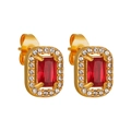 Vintage 18K gold plated stainless steel studs with rectangular ruby and zircon halo - Rectangular Red Style (ED0338)