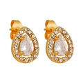 Vintage 18K gold-plated stainless steel teardrop earrings with sparkling white zirconia - Waterdrop White Style (ED0332)