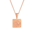 Rose gold plated stainless steel square plaque necklace with evil eye motif and zircon - Rose Gold with White Stone