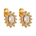 Vintage style sunburst gold stud earrings with oval clear stone and crystal halo - Sunflower White Style (ED0333)