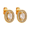 Vintage 18K gold plated oval stud earrings with radiant crystal halo and red ruby style gem - Oval White Style (ED0334)