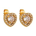 Elegant 18K gold plated heart stud earrings with sparkling cubic zirconia stones - Heart White Style (ED0335)