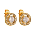 Vintage 18K gold plated stainless steel stud earrings with halo square crystal - Square White Style (ED0336)