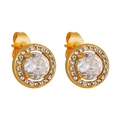 Classic 18K gold plated halo stud earrings with round white zircon for women - Round White Style (ED0337)