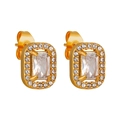 Vintage 18K gold plated stainless steel stud earrings with clear rectangular zircon stones - Rectangular White Style (ED0338)