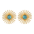Boucles d'oreilles tournesol en acier titane doré avec incrustation de turquoise - Style Or