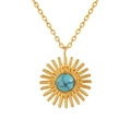 Golden sunburst pendant necklace featuring a round turquoise stone on a minimalist chain - Gold