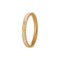 Bague minimaliste en acier titane doré avec incrustation de nacre et un seul zircon - US 5 / Style Or