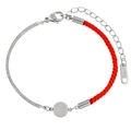 Dual-design bracelet with red rope and silver chain featuring a Fu character pendant - 16.5+5cm / Steel Color