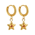 Gold-plated star hoop earrings with round red zircon center, elegant celestial jewelry - Red Stone (ED0321) / Gold