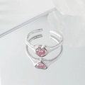 Eleganter verstellbarer Silberring mit herzförmigem rosa Edelstein und Spiegelreflexion - Einstellbar Offen / Rosa Herz-Stil (JZ1868)