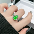 Detail van s925 zilveren ring met groene emaille kalebas en gezette zirkonia's - Verstelbaar Open / Groene Pompoen Vintage (JZ4654)